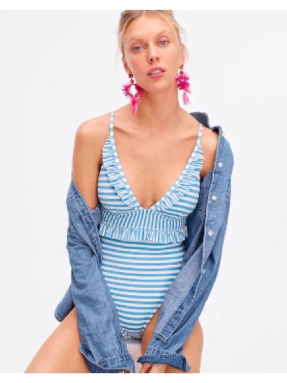 J.Crew Women’s ruffle striped one piece swimsuit